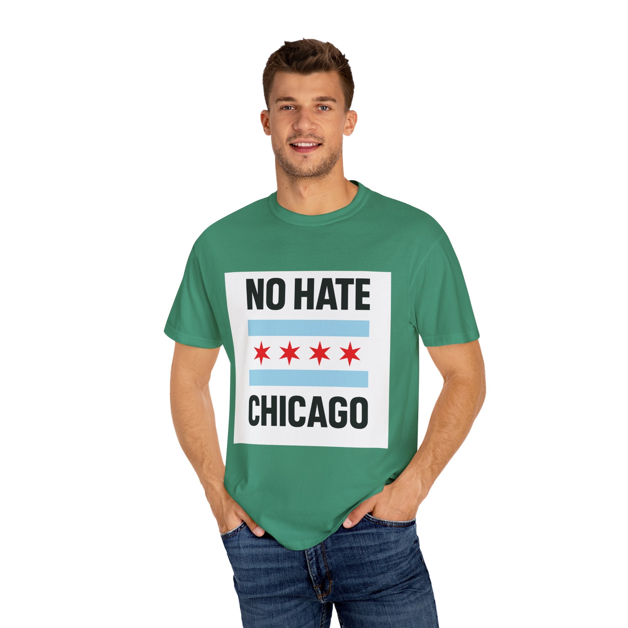 Chicago Pride Unisex T-Shirt - No Hate Chicago Activism, Social Justice, LGBTQ+ Apparel