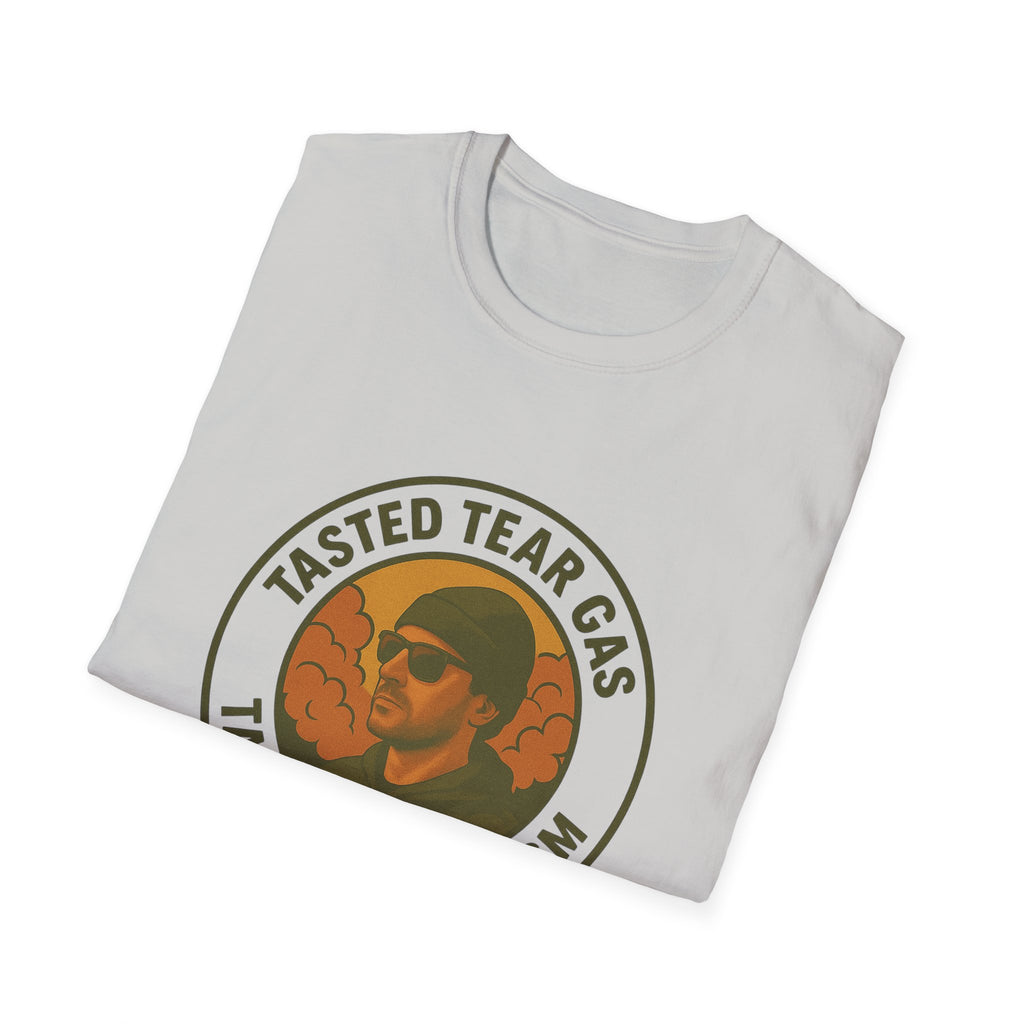 Protests T-Shirt with Bold Graphic: 'Tasted Tear Gas, Tastes Like Fascism'