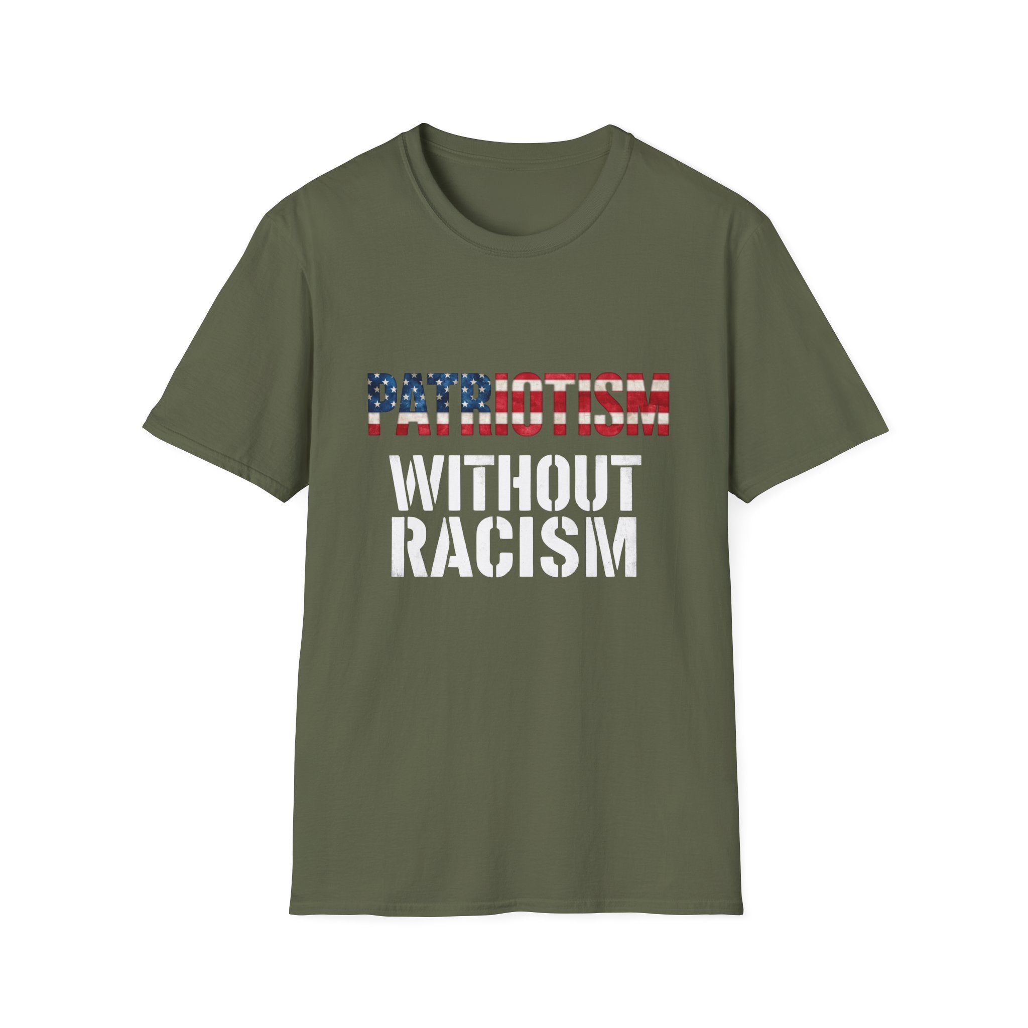 Patriotism Without Racism T-Shirt, Unisex Softstyle Tee, No Hate Shirt, Social Justice Apparel, Equality Statement Top