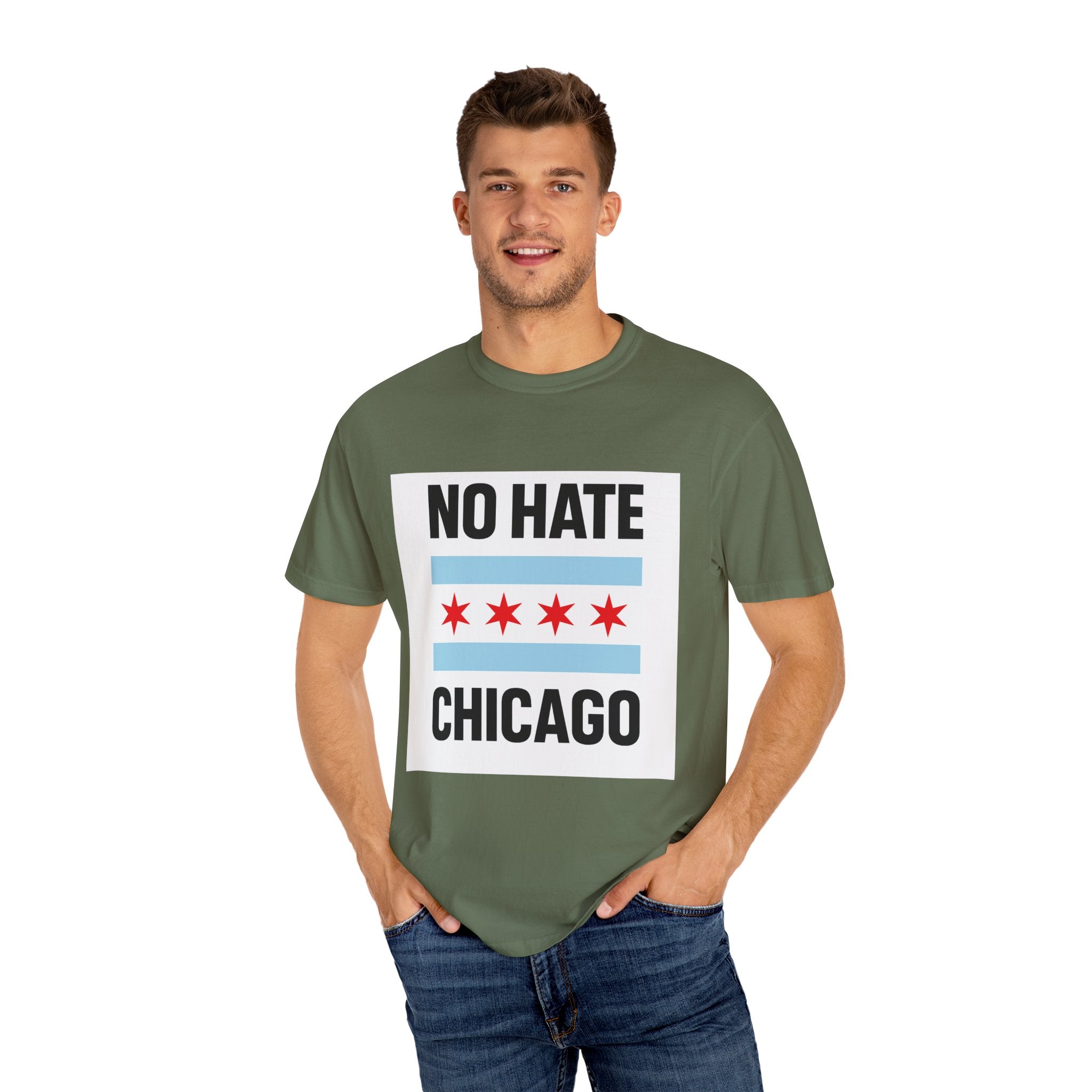 Chicago Pride Unisex T-Shirt - No Hate Chicago Activism, Social Justice, LGBTQ+ Apparel