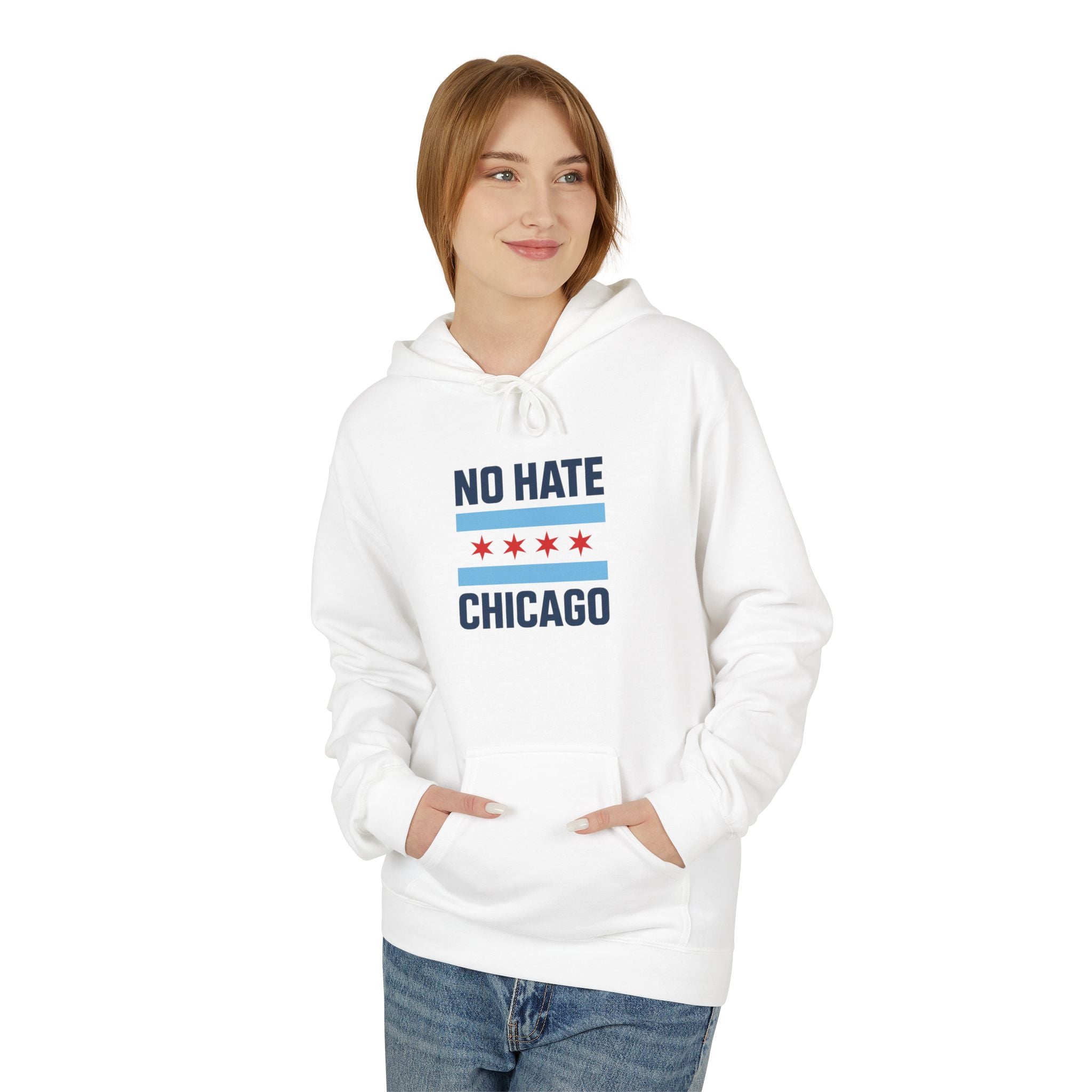Chicago No Hate Fleece Hoodie, Unisex Casual Sweatshirt, Cozy Gift for Friends, City Pride Apparel, Perfect for Everyday Wear