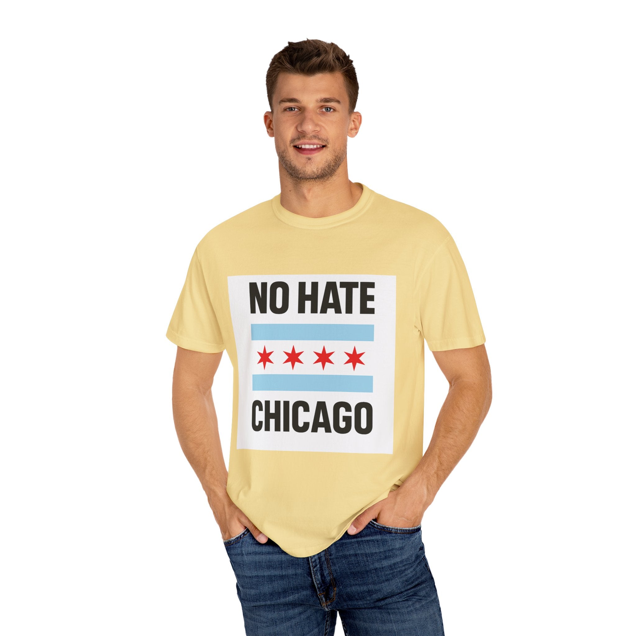 Chicago Pride Unisex T-Shirt - No Hate Chicago Activism, Social Justice, LGBTQ+ Apparel