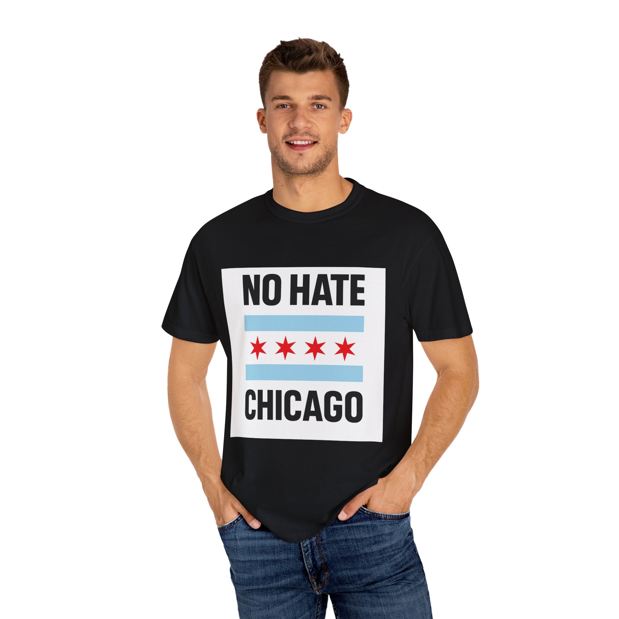 Chicago Pride Unisex T-Shirt - No Hate Chicago Activism, Social Justice, LGBTQ+ Apparel