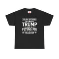 Political Statement Tee — “The Only Difference Between Trump and a Flying Pig Is the Letter ‘F’” (Back: Your Vote, Your Voice, Your Future)