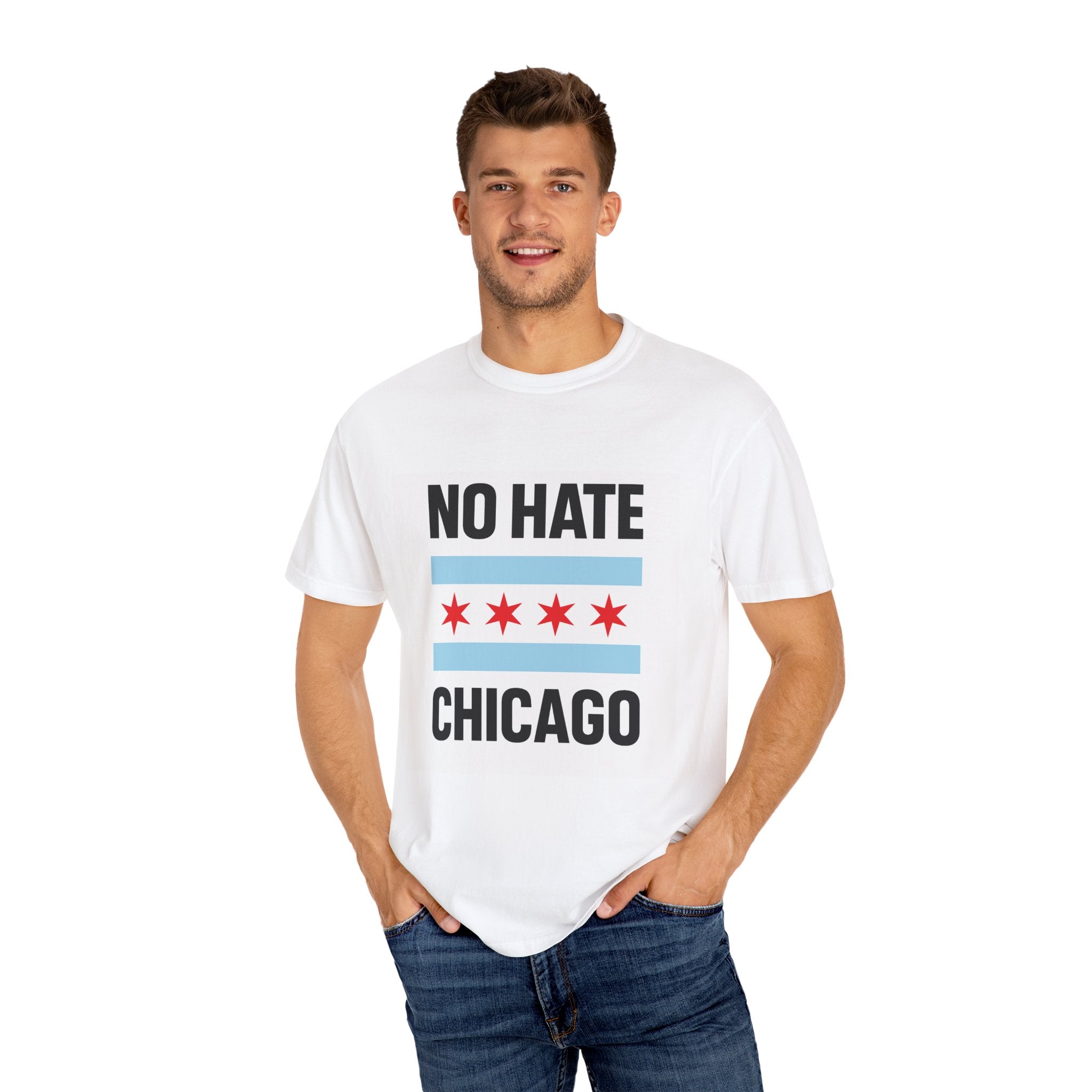 Chicago Pride Unisex T-Shirt - No Hate Chicago Activism, Social Justice, LGBTQ+ Apparel