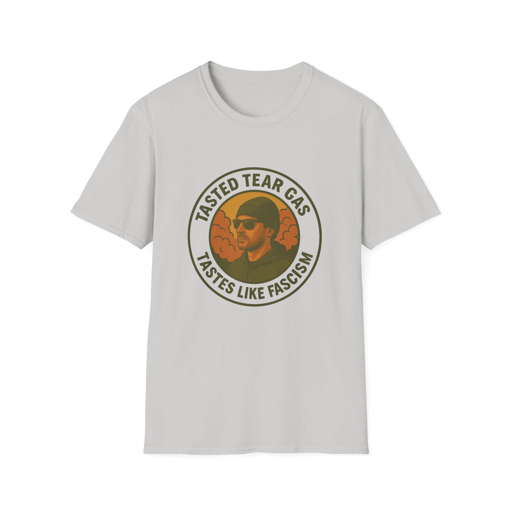 Protests T-Shirt with Bold Graphic: 'Tasted Tear Gas, Tastes Like Fascism'