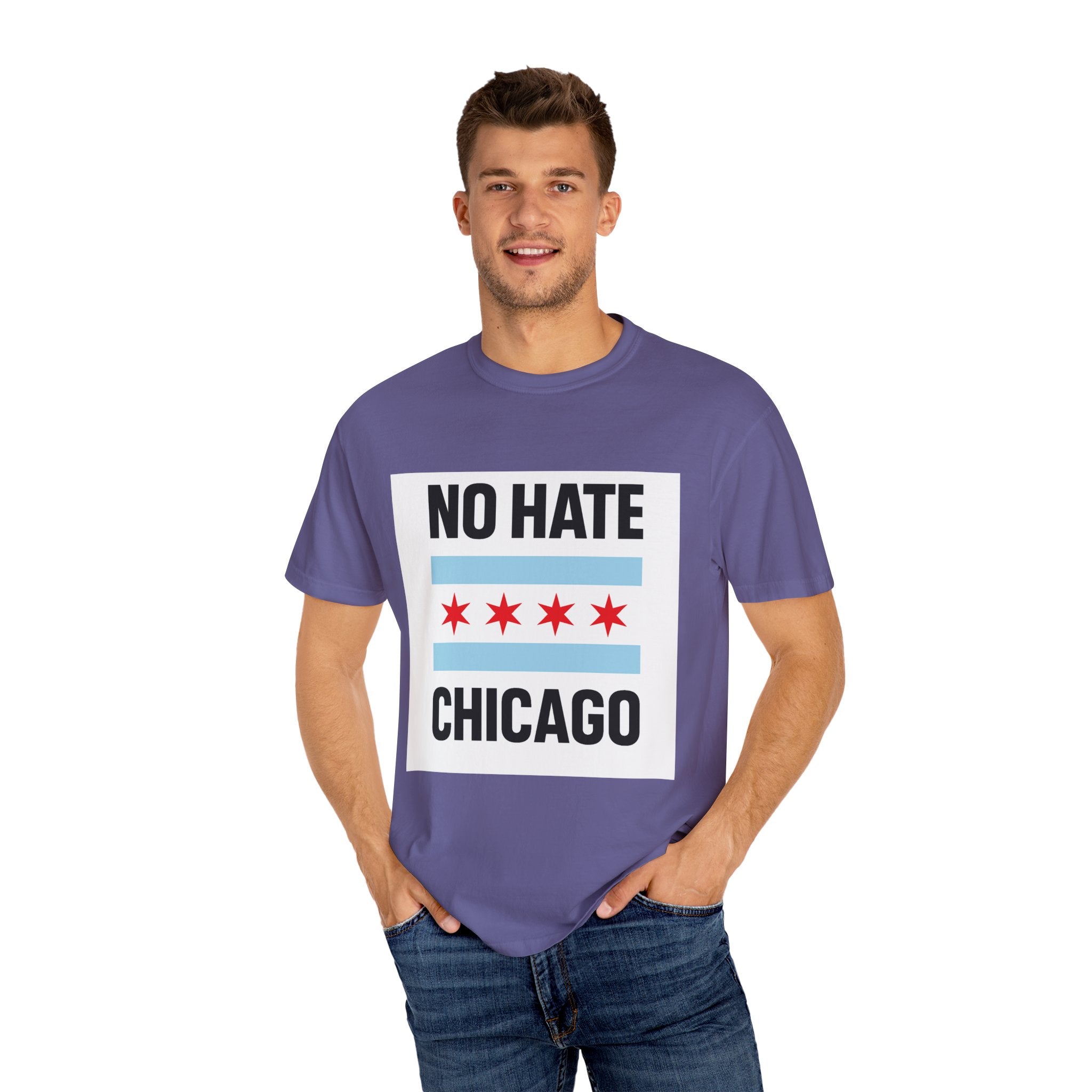 Chicago Pride Unisex T-Shirt - No Hate Chicago Activism, Social Justice, LGBTQ+ Apparel
