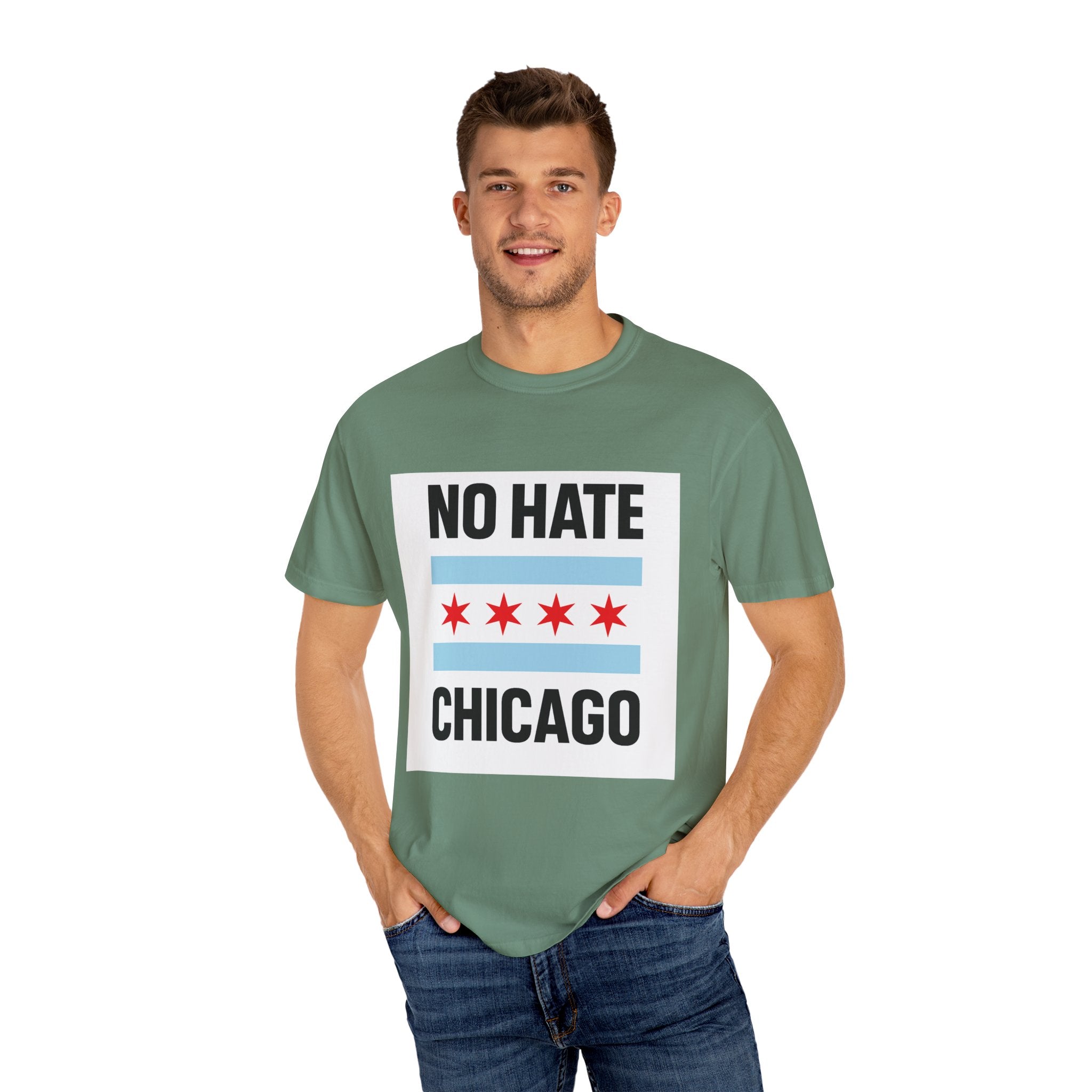 Chicago Pride Unisex T-Shirt - No Hate Chicago Activism, Social Justice, LGBTQ+ Apparel