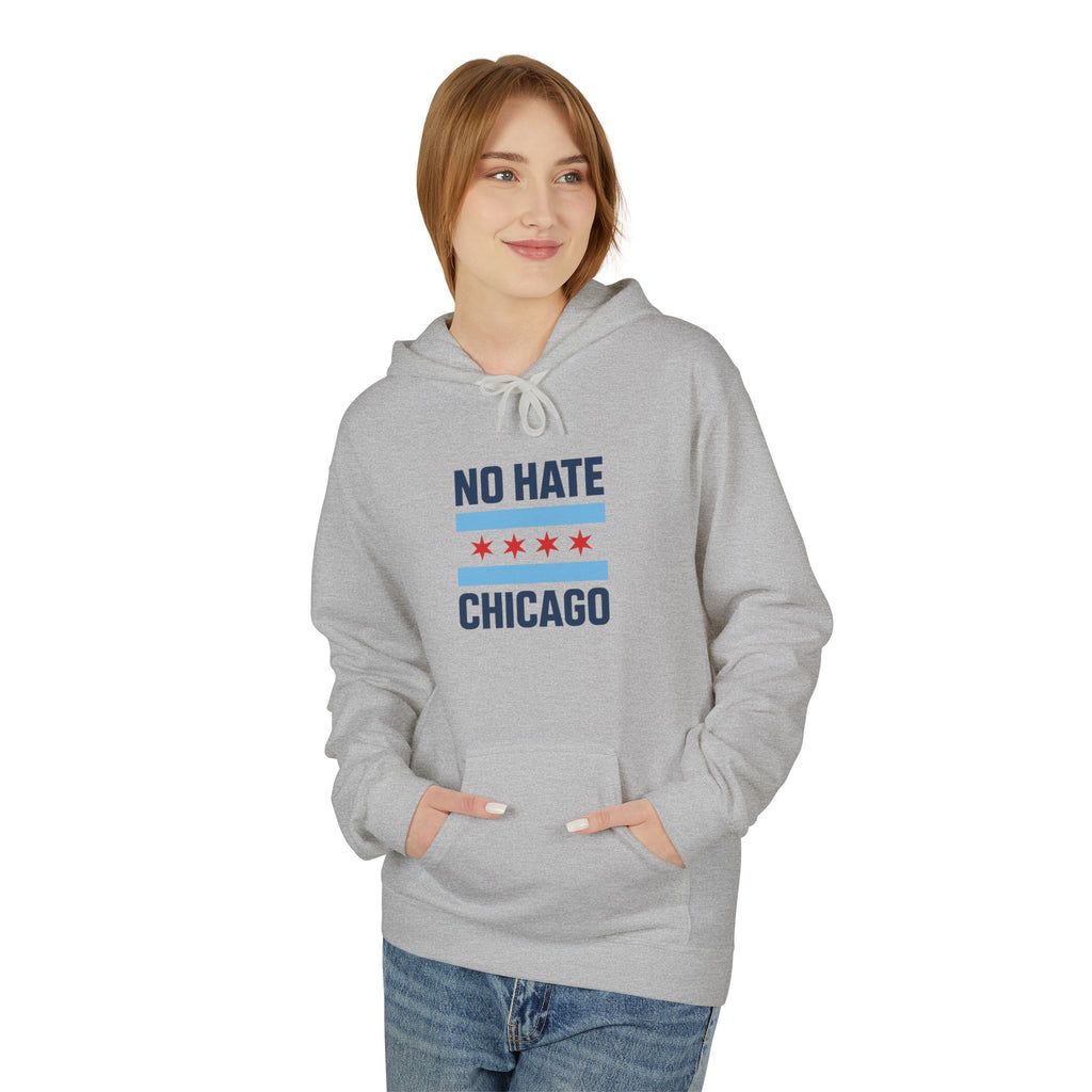 Chicago No Hate Fleece Hoodie, Unisex Casual Sweatshirt, Cozy Gift for Friends, City Pride Apparel, Perfect for Everyday Wear