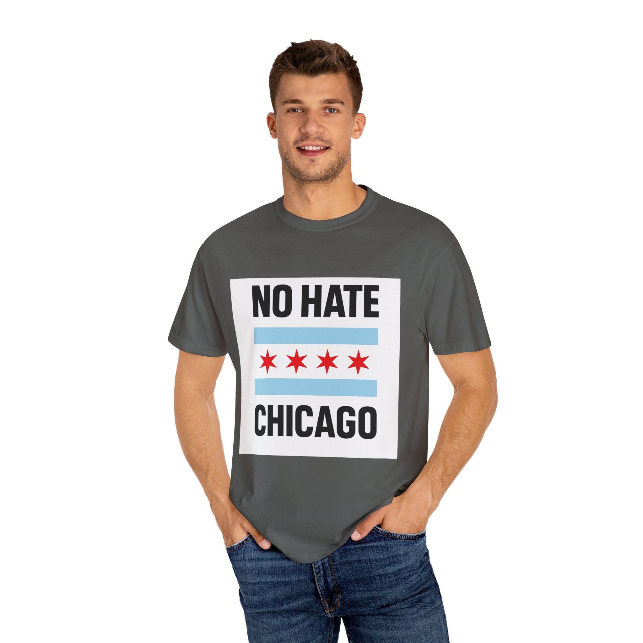 Chicago Pride Unisex T-Shirt - No Hate Chicago Activism, Social Justice, LGBTQ+ Apparel