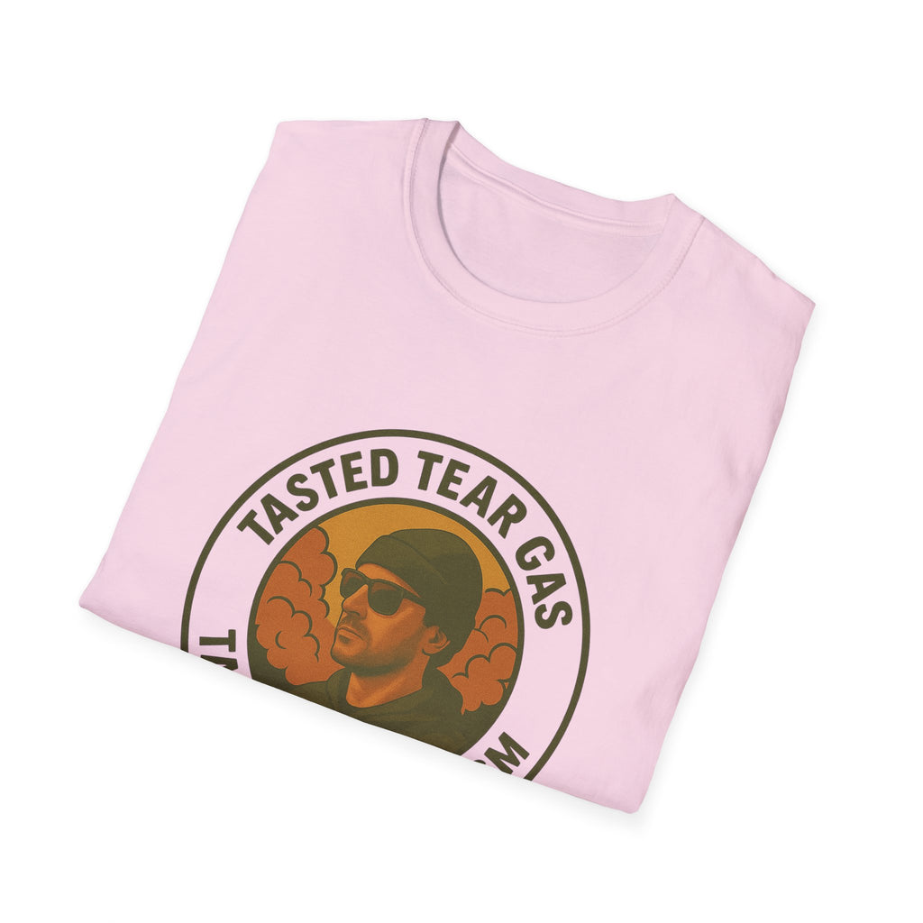 Protests T-Shirt with Bold Graphic: 'Tasted Tear Gas, Tastes Like Fascism'