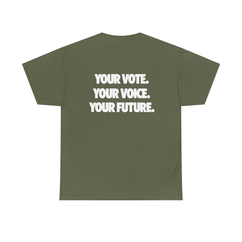 Political Statement Tee — “The Only Difference Between Trump and a Flying Pig Is the Letter ‘F’” (Back: Your Vote, Your Voice, Your Future)