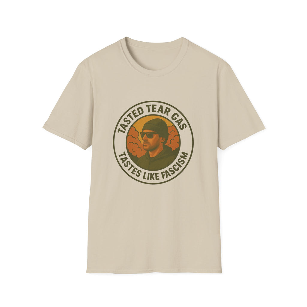 Protests T-Shirt with Bold Graphic: 'Tasted Tear Gas, Tastes Like Fascism'