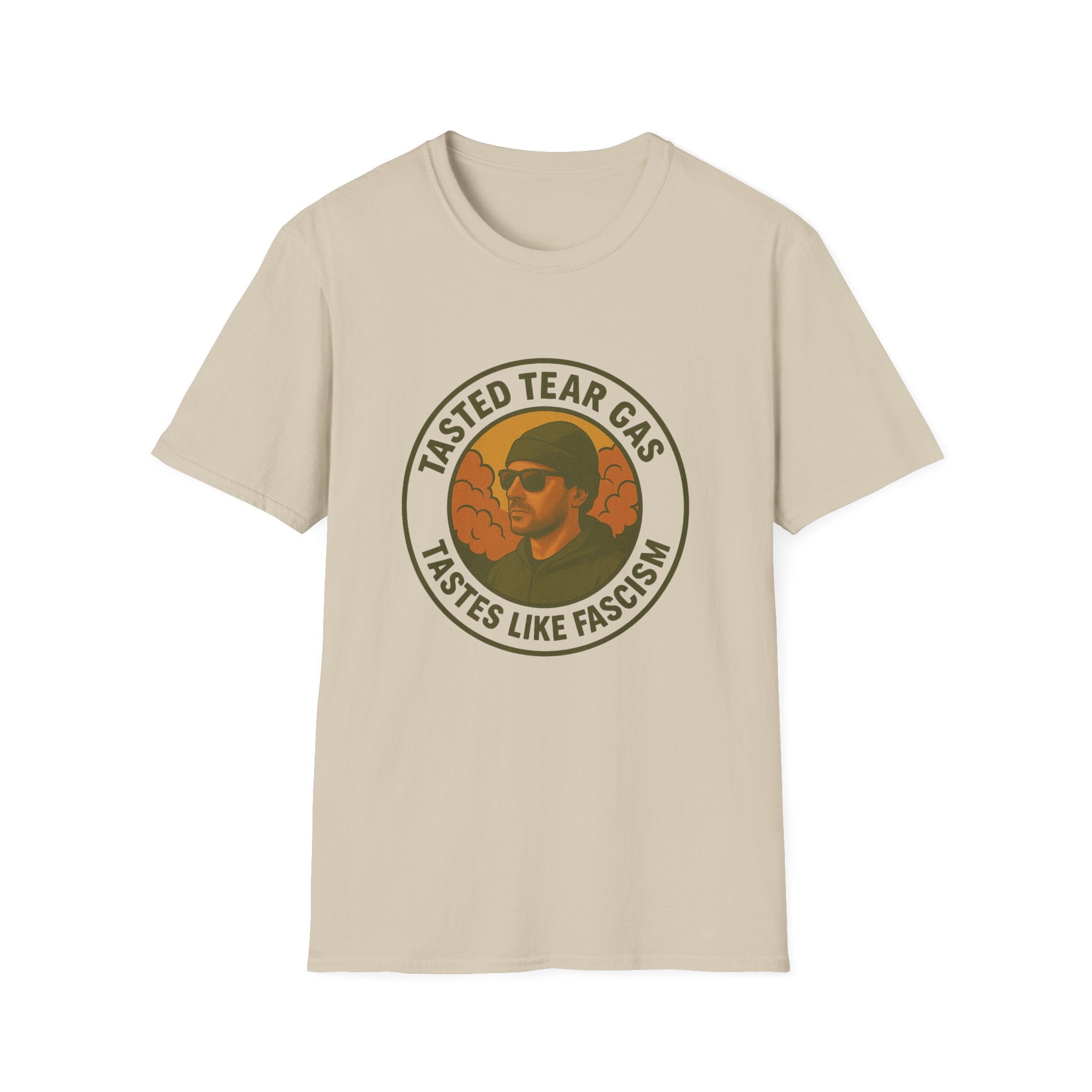 Protests T-Shirt with Bold Graphic: 'Tasted Tear Gas, Tastes Like Fascism'