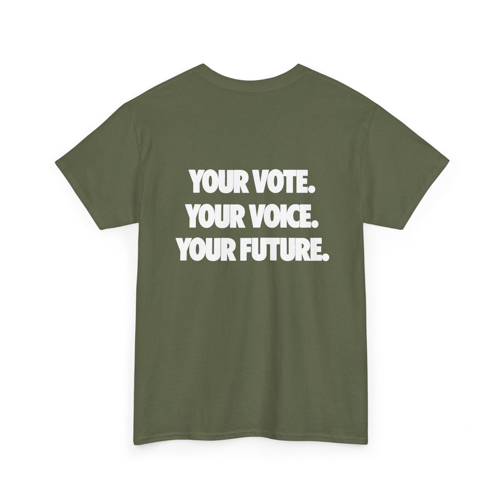 Political Statement Tee — “The Only Difference Between Trump and a Flying Pig Is the Letter ‘F’” (Back: Your Vote, Your Voice, Your Future)
