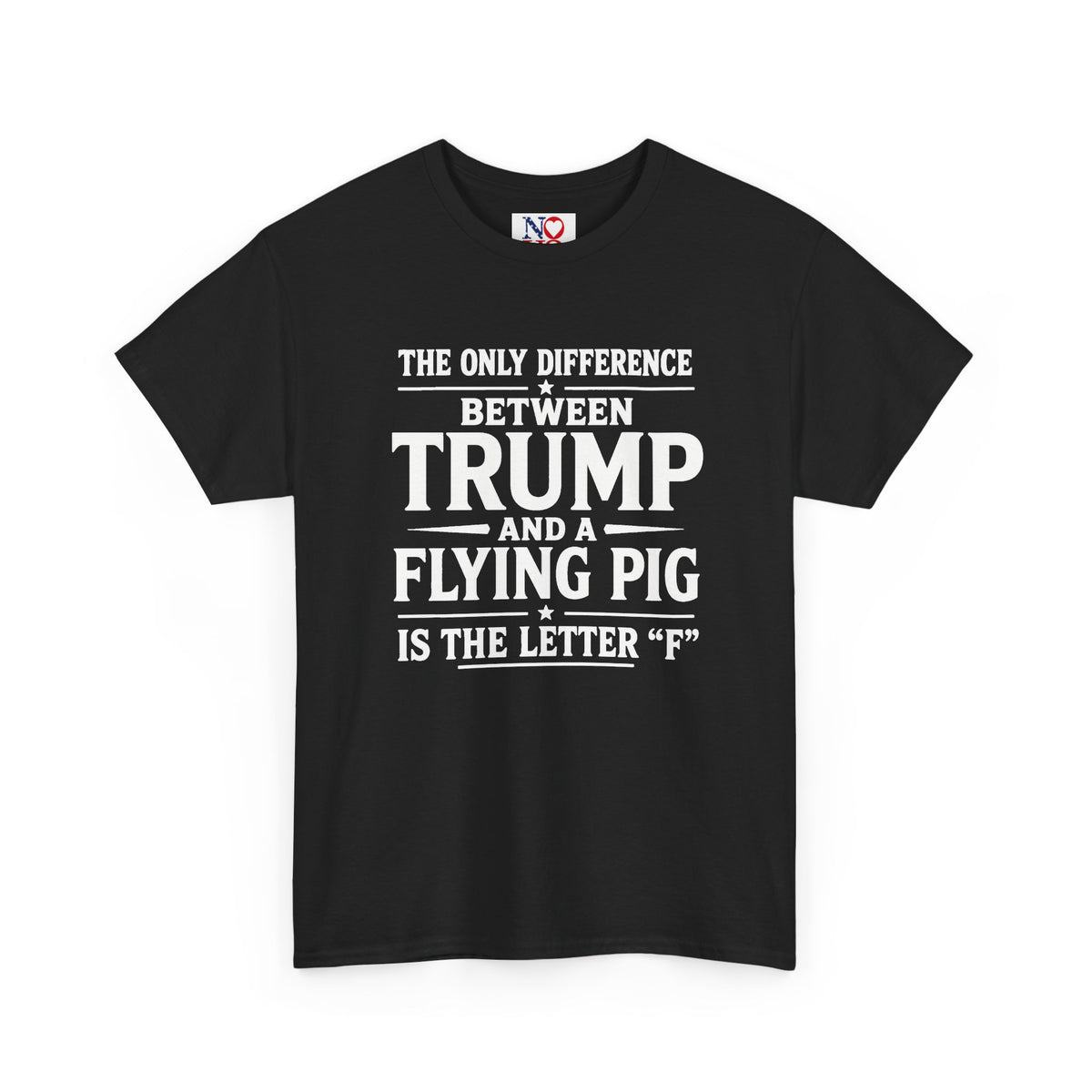 Political Statement Tee — “The Only Difference Between Trump and a Flying Pig Is the Letter ‘F’” (Back: Your Vote, Your Voice, Your Future)