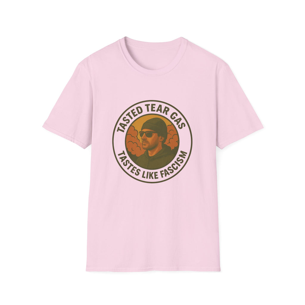 Protests T-Shirt with Bold Graphic: 'Tasted Tear Gas, Tastes Like Fascism'