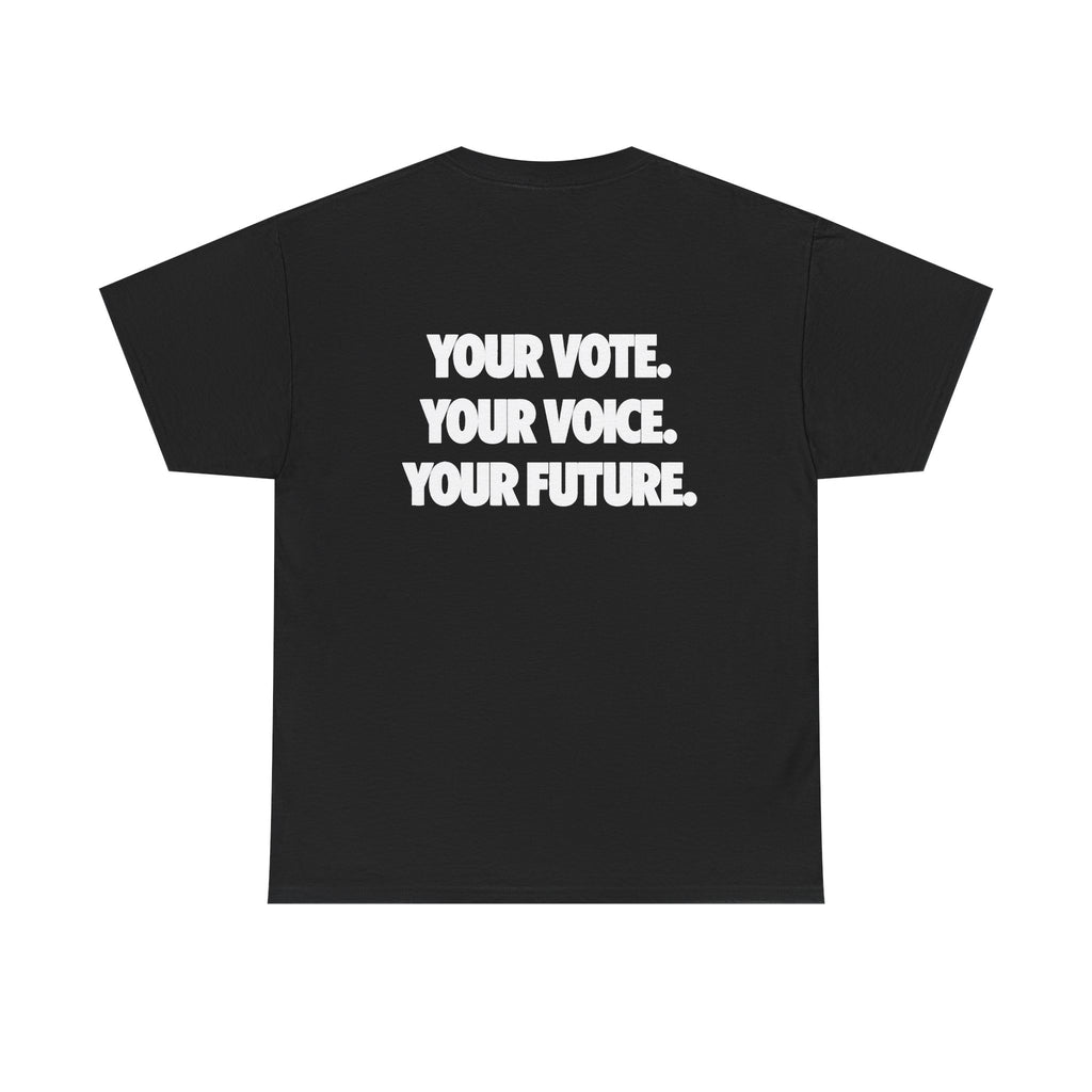 Political Statement Tee — “The Only Difference Between Trump and a Flying Pig Is the Letter ‘F’” (Back: Your Vote, Your Voice, Your Future)