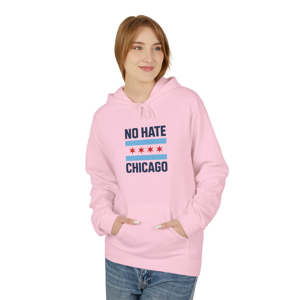 Chicago No Hate Fleece Hoodie, Unisex Casual Sweatshirt, Cozy Gift for Friends, City Pride Apparel, Perfect for Everyday Wear